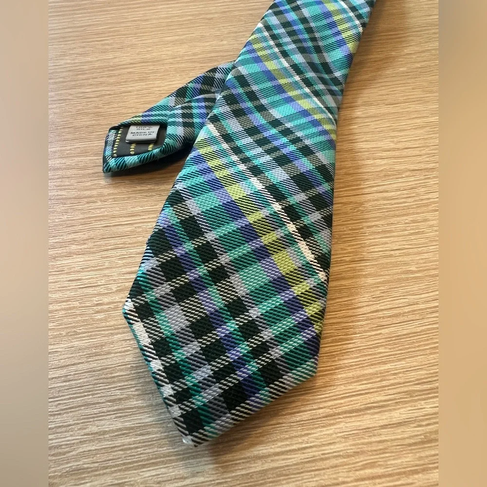 Youth Calibrate Necktie, 100% Silk Blue Plaid 49” L 2.5” W